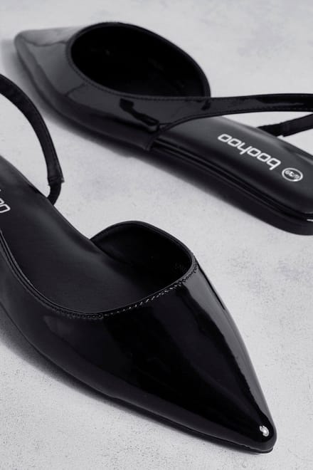 boohoo Dames Slingback Patent Puntige Flats | Zwart | Maat: 41