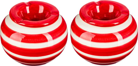 Terras asbak/stormasbak - 2x - rond - keramiek - 12 x 8 cm - rood/wit - Buiten asbakken