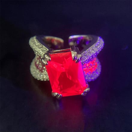 Temperament Multifunctioneel Roosrood Diamant Luxe Diamant Set Rode Korund Damesring Robijn Licht Luxe Ontwerp Open Ring gray