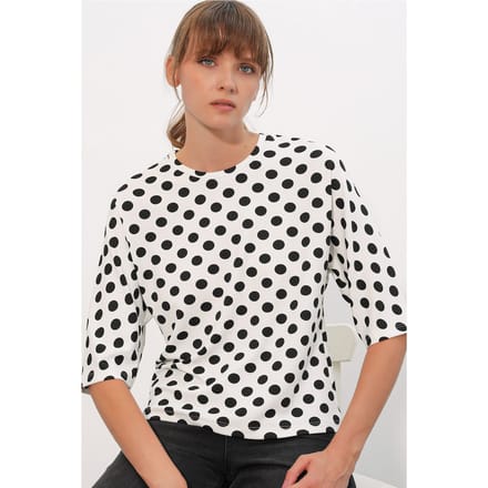 Overmaatse Blouse met Pois en Ronde Hals