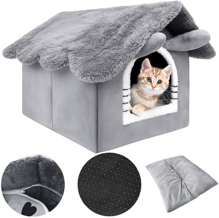 Mersjo Wiliam - Pluchen Kattenhuis - Anti-slip Basis - Verwijderbare Dak - Grijs