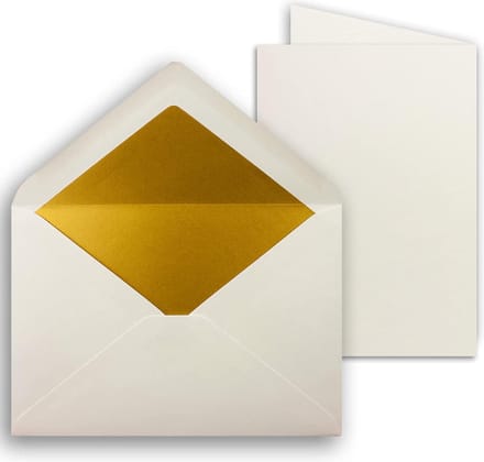 Vouwkaarten natuurwit met enveloppen - goud-metallic voering - 50 stuks