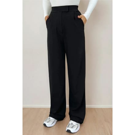 Klittenband Taille Sluiting Plissé Brede Pijpen Broek