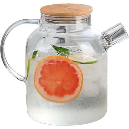 Pichet à eau en verre de 1800 ml avec filtre et fouet, couvercle en bois, résistant à la chaleur, pour réfrigérateur white