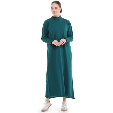 Dames Ruche Detailed Lang Gebreid Jurk