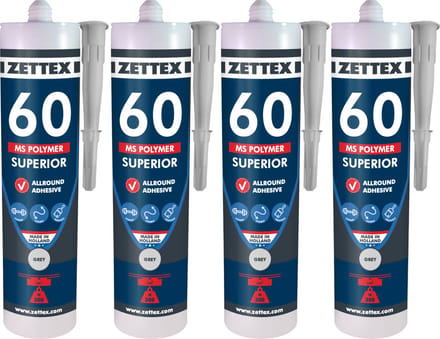 Zettex MS 60 Polymeerkit Superior - Montagekit – Lijmkit – Afdichtkit - Binnen & Buiten - 4x290ml - Grijs