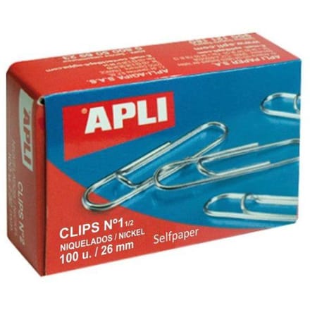 Trombones - APLI - 100 pièces - Acier nickelé - 26 mm - Métallique