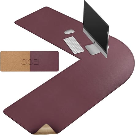 L-vormig hoekbureau mat kurk leer omkeerbaar bureaupad gaming computer kantoor - thuis (Wine rood)