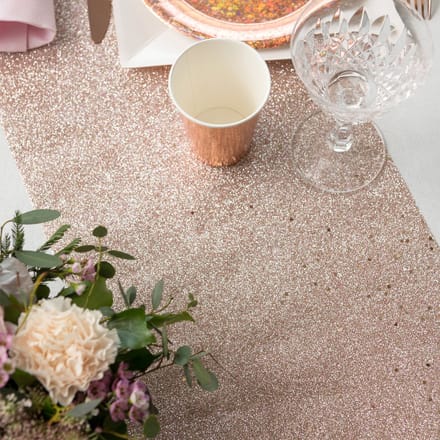 Santex Kerstdiner glitter tafelloper op rol - rose goud - 28 x 300 cm - polyester