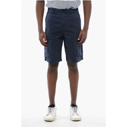 Katoenen cargoshorts met riemlussen in blauw