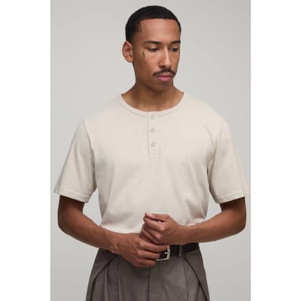 Essentieel Regular Fit Henley T-shirt | Stone | Size Medium