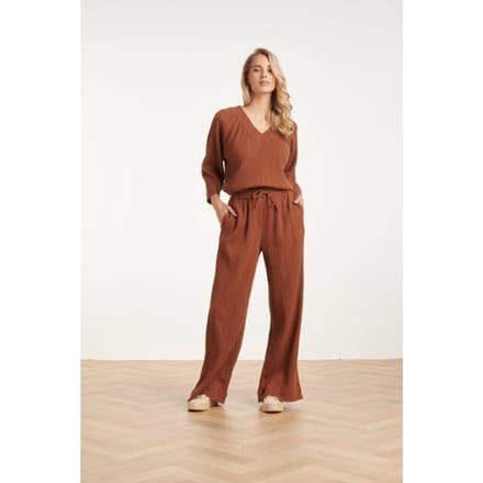 Smashed Lemon Wide leg mousseline broek met strikkoord |