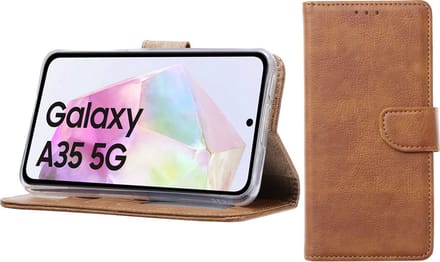 Bixb Hoesje Geschikt voor Samsung Galaxy A35 – portemonnee bookcase met pasjeshouder - Bruin