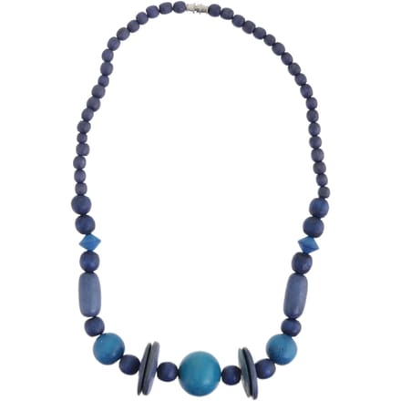 Behave – Ketting – Hout – Blauwe Kralen – 48 cm – Handgemaakt