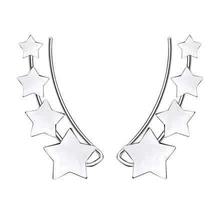 Joy|S - Zilveren ear climbers oorbellen - 4 sterren - gepolijst