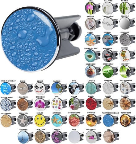 Universele Wastafelstop in Blauwe Dauwdruppel Design