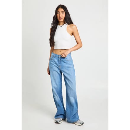boohoo Dames Tall Basics Mid Waist Boyfriend Jeans | Medium Blauw | Maat: 8/36L