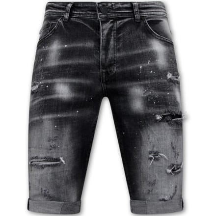 Distressed Short Stonewash Heren - Slim Fit -1087- Zwart