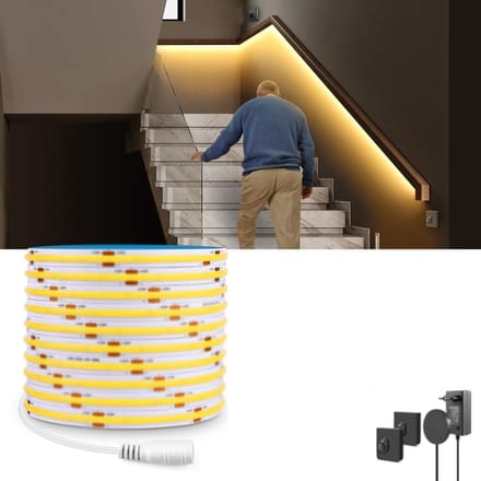 Bewegingssensor LED Strip 5m Zelfklevend Warm Wit Licht met Twee Sensoren voor Kast en Trap