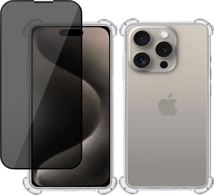 Hoesje geschikt voor iPhone 15 Plus + Privé Screenprotector – Privacy Tempered Glass - Case Transparant