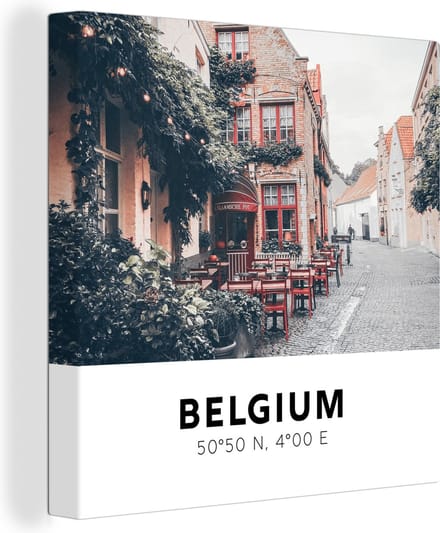 Canvas Schilderij België - Terras - Stad - 50x50 cm - Wanddecoratie