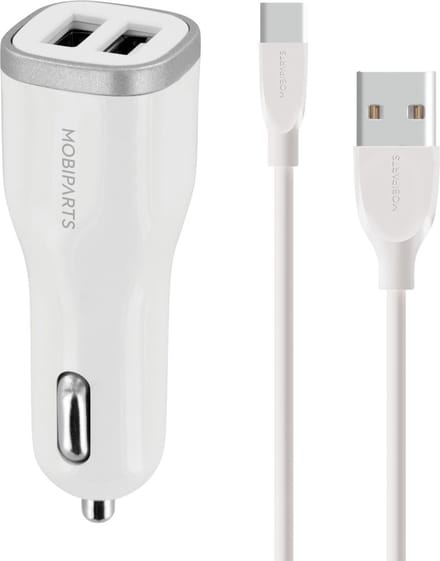 Mobiparts Autoloader - 12W/2.4A - 2 USB Poorten - Smart IC + USB-C Kabel - Wit