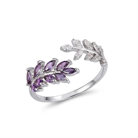 Elegante Marquise Zirkonia Ring – Open Bladontwerp (Zilver-Paars)