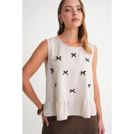 Ronde Hals Blouse met Strikdetail