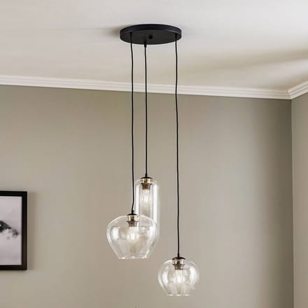 Argon Hanglamp Kaja 3-lamps, glazen kappen helder