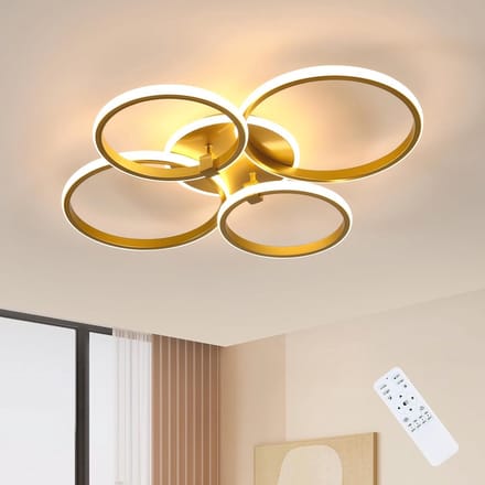 4 Ring Plafondlamp Goud - Met Afstandsbediening - Smart lamp - Dimbaar Met App - Woonkamerlamp - Moderne lamp - Plafoniere