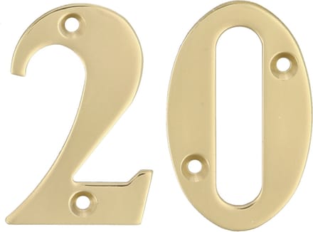 AMIG Huisnummer 20 - massief messing - 10cm - incl. bijpassende schroeven - gepolijst - goudkleur
