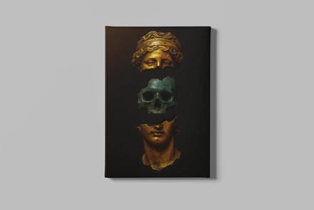 Canvas Schilderij - Standbeeld - Goud - Wanddecoratie - 90x60x2 cm