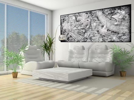 Floral Abstract Silver Grey Black Photo Wallcovering