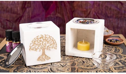 Aromalamp Levensboom met zeef vierkant marmer