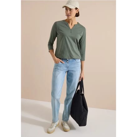 Shirt met 3/4-mouwen, split in de hals en elastische zoom