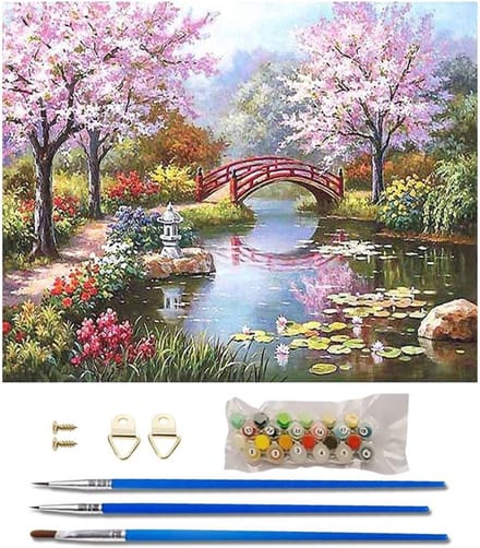 Paint By Numbers Brug in het Park - Schilderen op Nummer - 40x50cm - Volwassenen - Stipco