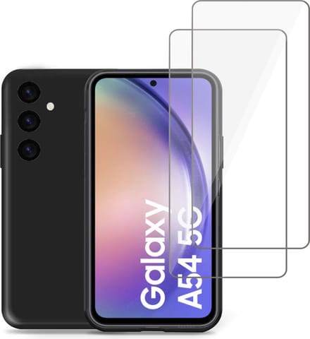 Hoesje geschikt voor Samsung A54 + 2x Screenprotector – Tempered Glass - Liquid Back Case Cover Zwart