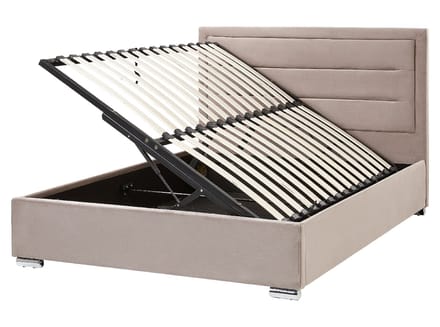 ROUEN - Bed met opbergruimte - Taupe - 140 x 200 cm - Fluweel