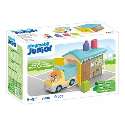 Simulatiespellen, arbeider en vrachtwagen en garage Playmobil