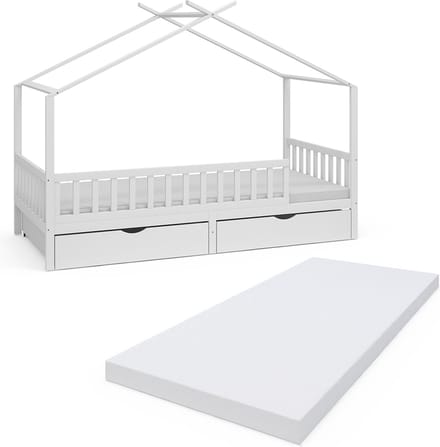 Vitalispa Franka Huisbed – 90x200 cm met 2 laden en matras Wit