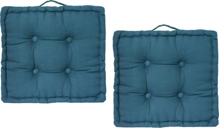 Atmosphera Vloerkussen Square - 2x - blauw - katoen - 40x40x8 cm - vierkant - Extra dik - zitkussen