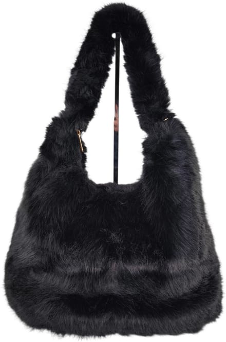 Qischa - schoudertas - hobo tas - fluffy - lange draagriem - zwart