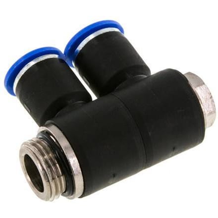 12mm x G1/2'' 2-way Manifold Messing/PA 66 Insteekfitting Buitendraad Draaibaar NBR