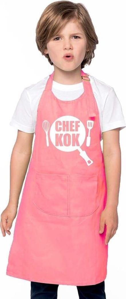 Chef kok keukenschort - roze - voor kinderen - polyester - one size - koken - bbq - hulp