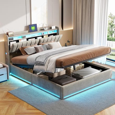 Gestoffeerd Tweepersoonsbed 160x200 met Opbergruimte en LED Hoofdeinde