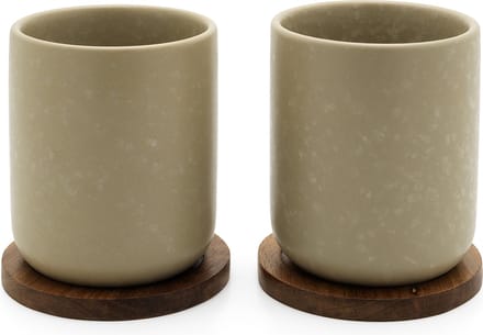 Bredemeijer - Theemok Umea met acacia onderzetters - 200ml - leemgrijs - s/2