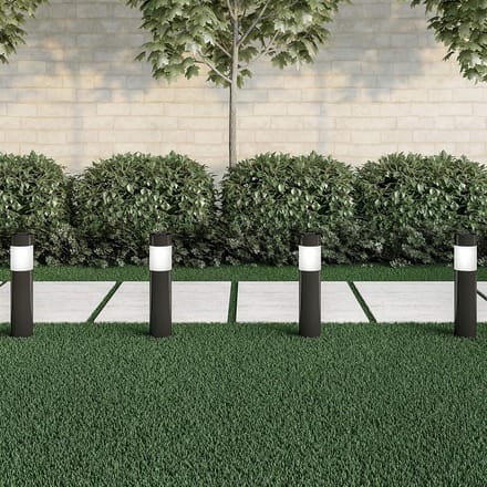 4-Pack Zonneverlichting – Waterdicht – 15cm RVS – Bollard – LED – Voor Tuin, Oprit & Pad – Zwart