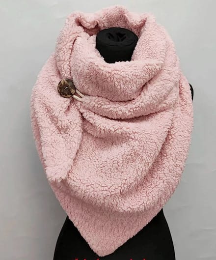 Dikke sjaal wintersjaal van teddy stof driehoeksjaal kleur roze