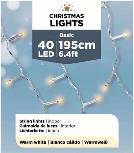 Lumineo kerstverlichting - micro - 40 led lampjes - 195 cm - batterijen - warm wit