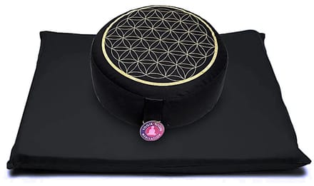 Meditatie set - Kussen zwart/goud levensbloem opdruk + Meditatiemat